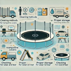 An infographic providing essential maintenance tips for trampoline covers, such as cleaning, storage, and wear inspection