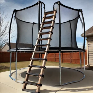 A sturdy trampoline ladder designed for a 10-foot trampoline, featuring anti-slip steps and a secure fit for easy access.