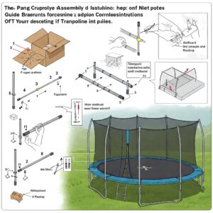 Illustrated steps for the proper assembly and installation of trampoline net poles.
