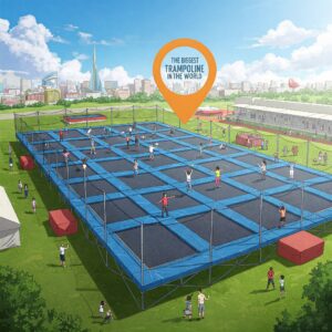 Illustration showing the indoor setting of the Biggest Trampoline in the World.