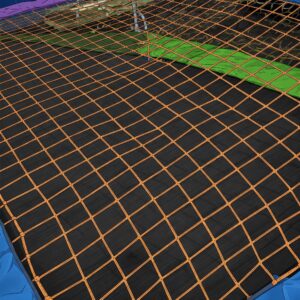 Close-up illustration highlighting the safety net enclosure of a bouncer trampoline.