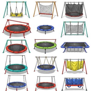 Various colorful and design options available for a fun and engaging trampoline swing.
