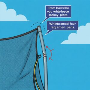 Illustration of a bent or broken trampoline net poles pole highlighting the need for replacement parts.