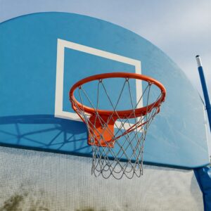 Close-up illustration of the backboard and hoop of a Trampoline Basketball Hoop.
