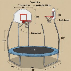 Illustration showing the size and dimensions of a typical Trampoline Basketball Hoop.