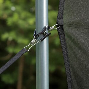 Detail of the connection point showing how a trampoline net poles net securely fastens to a pole.