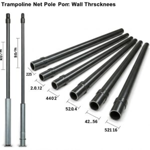 Visual comparison showing various dimensions and gauges of trampoline net poles.
