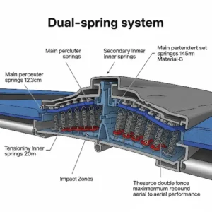 Detailed diagram illustrating the innovative dual-spring system that provides the signature double bounce on a high-performance trampoline.