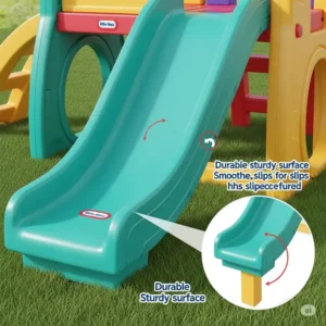 "Close-up illustration of the durable slide feature on a little tikes jungle gym, designed for safe and fun play."