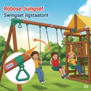 "Illustration of the sturdy swingset attachment on a little tikes jungle gym, perfect for outdoor fun."