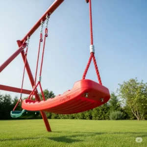 Detailed view of the sturdy swing on an Avenlur playset, designed for safe and enjoyable swinging fun for young children.