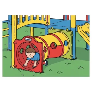 "Illustration highlighting the exciting crawl tunnel integrated into a little tikes jungle gym structure."