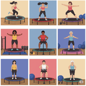 "Infographic highlighting the different muscle groups engaged during trampoline workouts, contributing to overall trampoline weight loss."