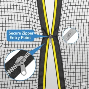 Illustration of the secure zipper entry point on a trampoline and safety net, ensuring easy access and exit.