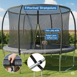 Illustration showing a trampoline and cover preventing pets or small animals from accessing the trampoline mat, ensuring cleanliness and safety.