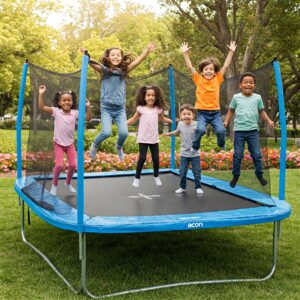 Children joyfully bouncing on spacious acon trampolines designed for family fun.