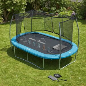 Step-by-step illustration showing the easy assembly of acon trampolines.