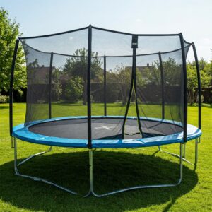 Durable safety enclosure on acon trampolines, ensuring secure jumping for kids and adults.