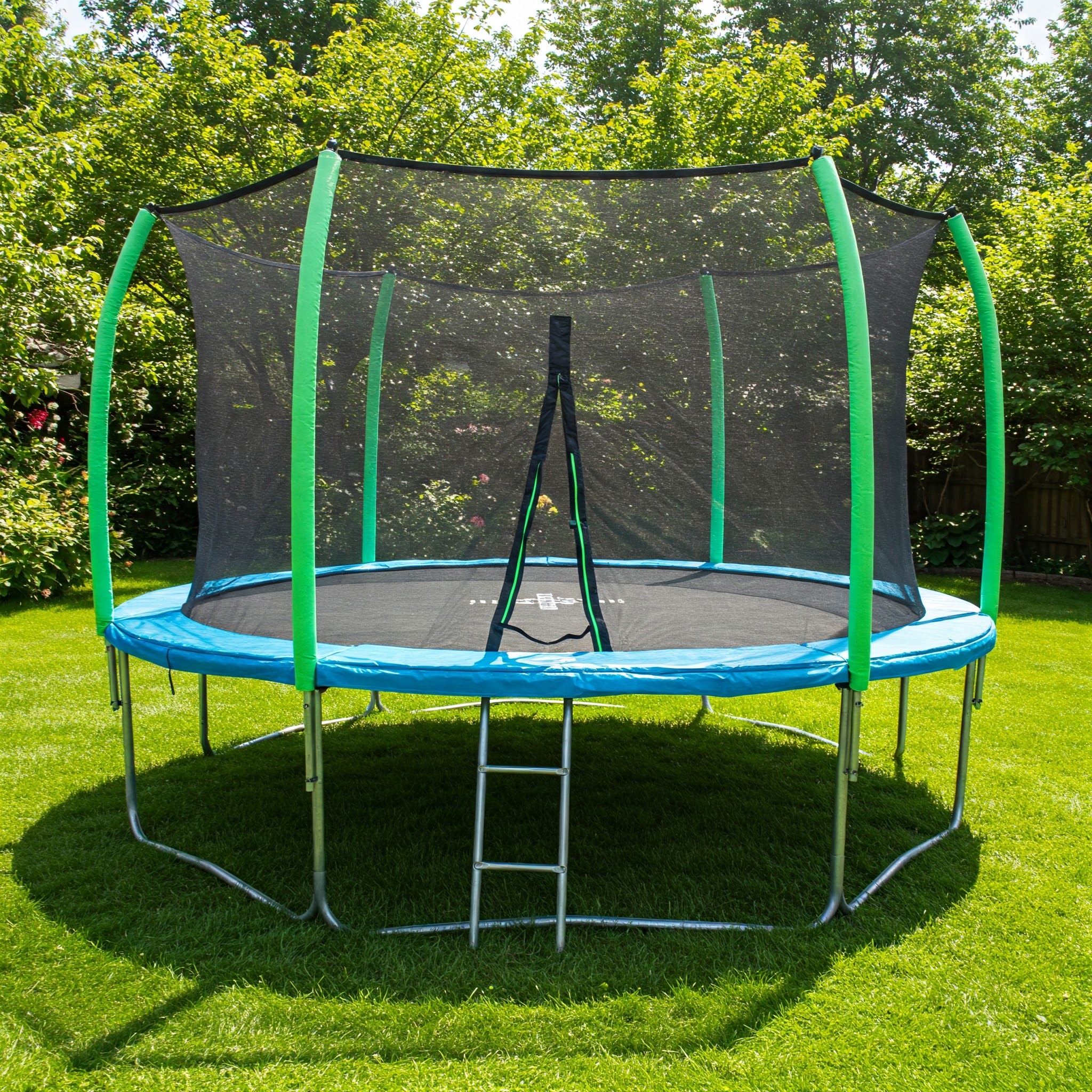 "Securely anchor trampoline for safe backyard fun."