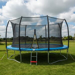 "Successfully anchored anchor trampoline resisting strong wind conditions."