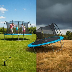 "Visual comparison of an anchored vs. unanchored anchor trampoline."