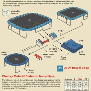 "Diagram showing how to check material codes on trampoline parts to determine recyclability, regarding can you recycle material from trampoline."