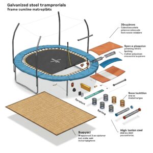 "Separated components of a trampoline – frame, mat, springs – illustrating the different materials that could potentially be recycled, addressing can you recycle material from trampoline."