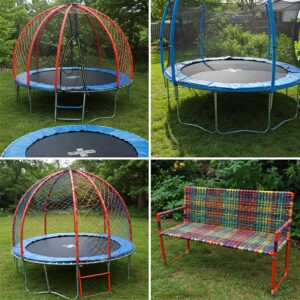  "Examples of DIY projects made from repurposed trampoline parts, highlighting creative material reuse for can you recycle material from trampoline."