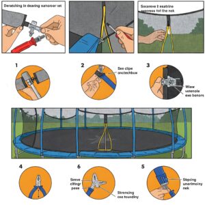 Illustration of detaching the trampoline safety enclosure net when learning how to take apart a trampoline.