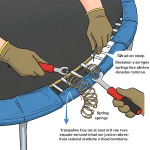 Close-up illustration showing how to detach trampoline springs from the mat when learning how to take apart a trampoline.