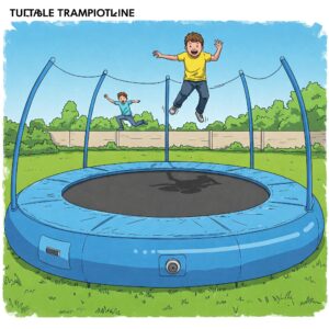 Illustration of a portable, inflatable tumble track trampoline suitable for home or outdoor use.