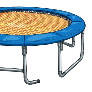 Detailed illustration of the thick safety padding around the jumping surface of a mini childrens trampoline.