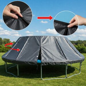 Close-up of the sturdy frame and robust springs of an oval trampoline, emphasizing its construction and durability.