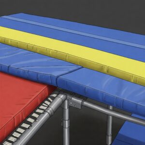 Close-up illustration showing the safety padding around a tumble track trampoline frame.