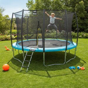 Propel trampoline illustration featuring accessories like a ladder for easy access.
