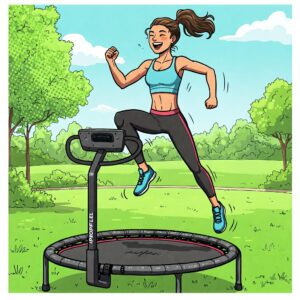 Illustration of a person using a propel trampoline for a fun and effective fitness workout.