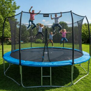 "Heavy-duty springs providing excellent bounce on a skybound trampoline for high jumps."