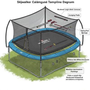 Diagram showing the quality construction and parts of a skywalker trampolines.