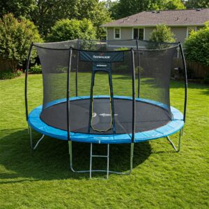 Secure safety enclosure on skywalker trampolines provides a safe jumping environment.