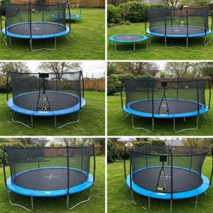 Various shapes and sizes of trampoline without springs available for different yard sizes and user needs.