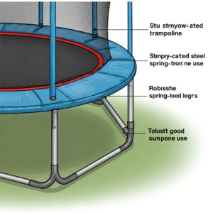 Illustration emphasizing the strong and stable frame and legs of a mini childrens trampoline.