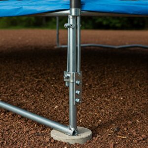 "Detailed view of a trampoline leg with its anchor trampoline securely fastened."