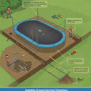 "Diagram illustrating the process of installing ground anchor trampoline."