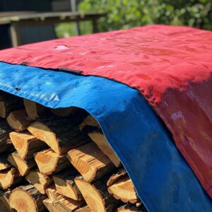 "Creative reuse of a trampoline mat fabric, perhaps as a tarp or bag, showing an alternative to disposal for can you recycle material from trampoline."