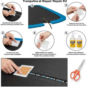 Trampoline Repair Kit: Step-by-step illustration demonstrating the mat repair process using the kit's materials.