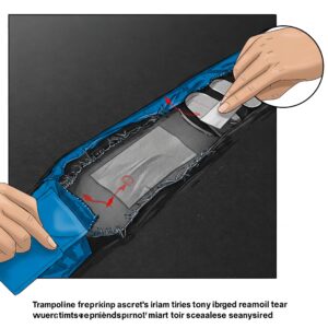 Trampoline Repair Kit: Close-up illustration showing how to apply a patch from the kit to a damaged mat.