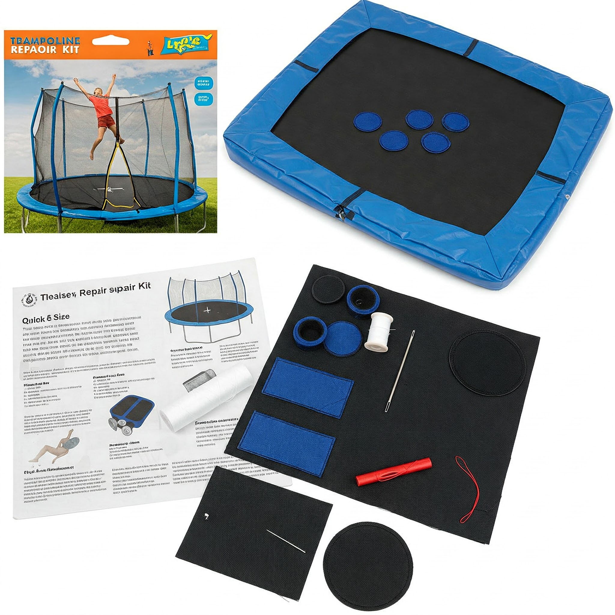 Trampoline Repair Kit: A complete kit with patches, tools, and instructions, ready to fix your bouncy fun.