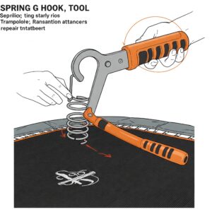 Trampoline Repair Kit: Illustration of the spring hook tool included, used for safe spring installation.