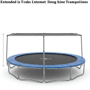 Visual comparison illustrating the extended length of a tumble track trampoline versus a round trampoline.