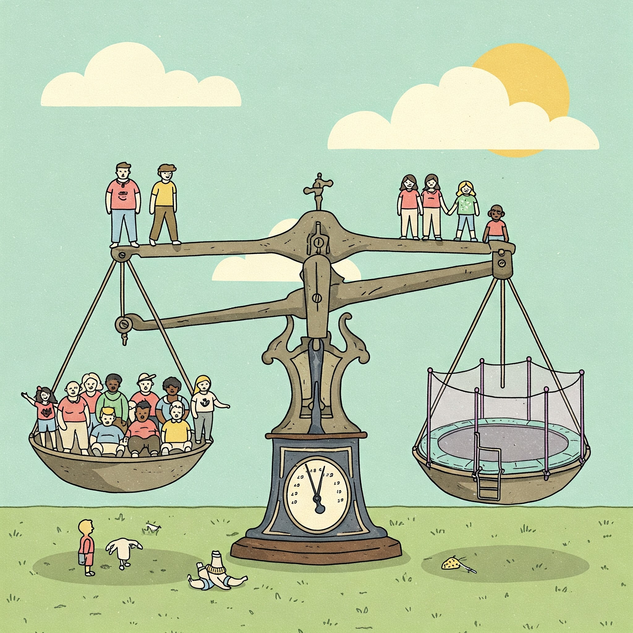 People being weighed to ensure they are within the safe trampoline weight limit.